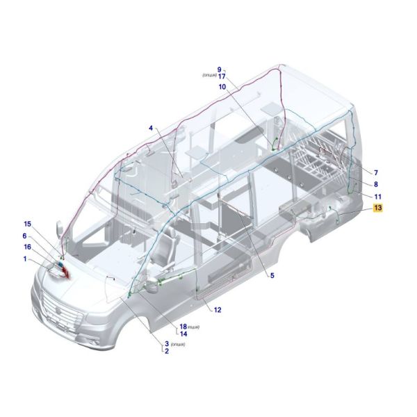 Автопроводка жгут ГАЗель NEXT № 302 к топл. баку (ООО "Арзамасское ПО Автопровод" ГАЗ Оригинал) /А68R52.3724302/